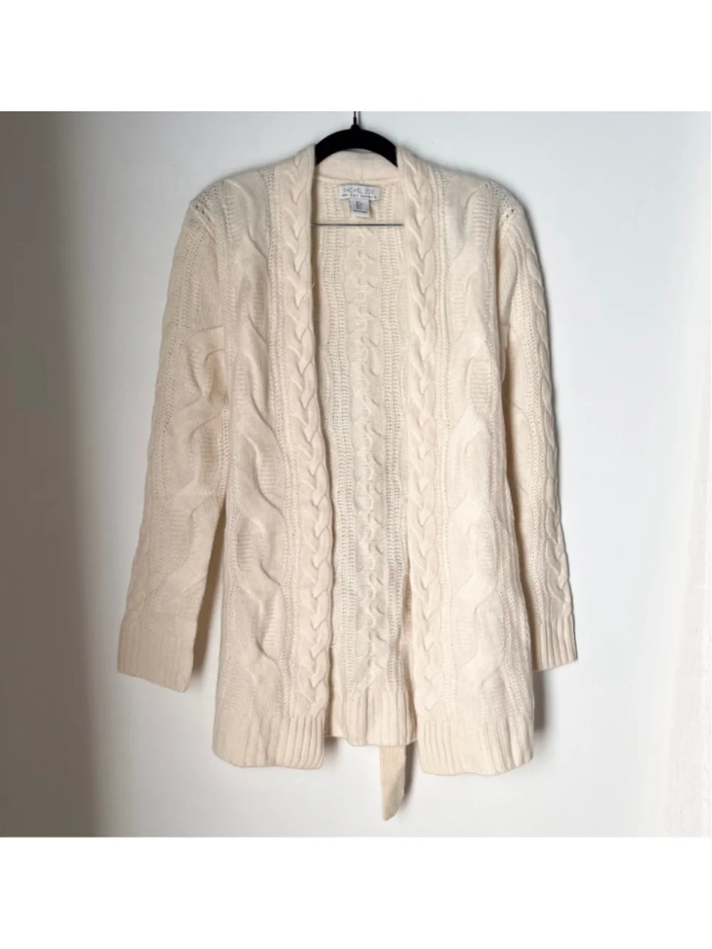 NWT Rachel Zoe Cream 100% 2-Ply Cashmere Cable Knit Belted Cardigan Sweater S - Picture 3 of 13